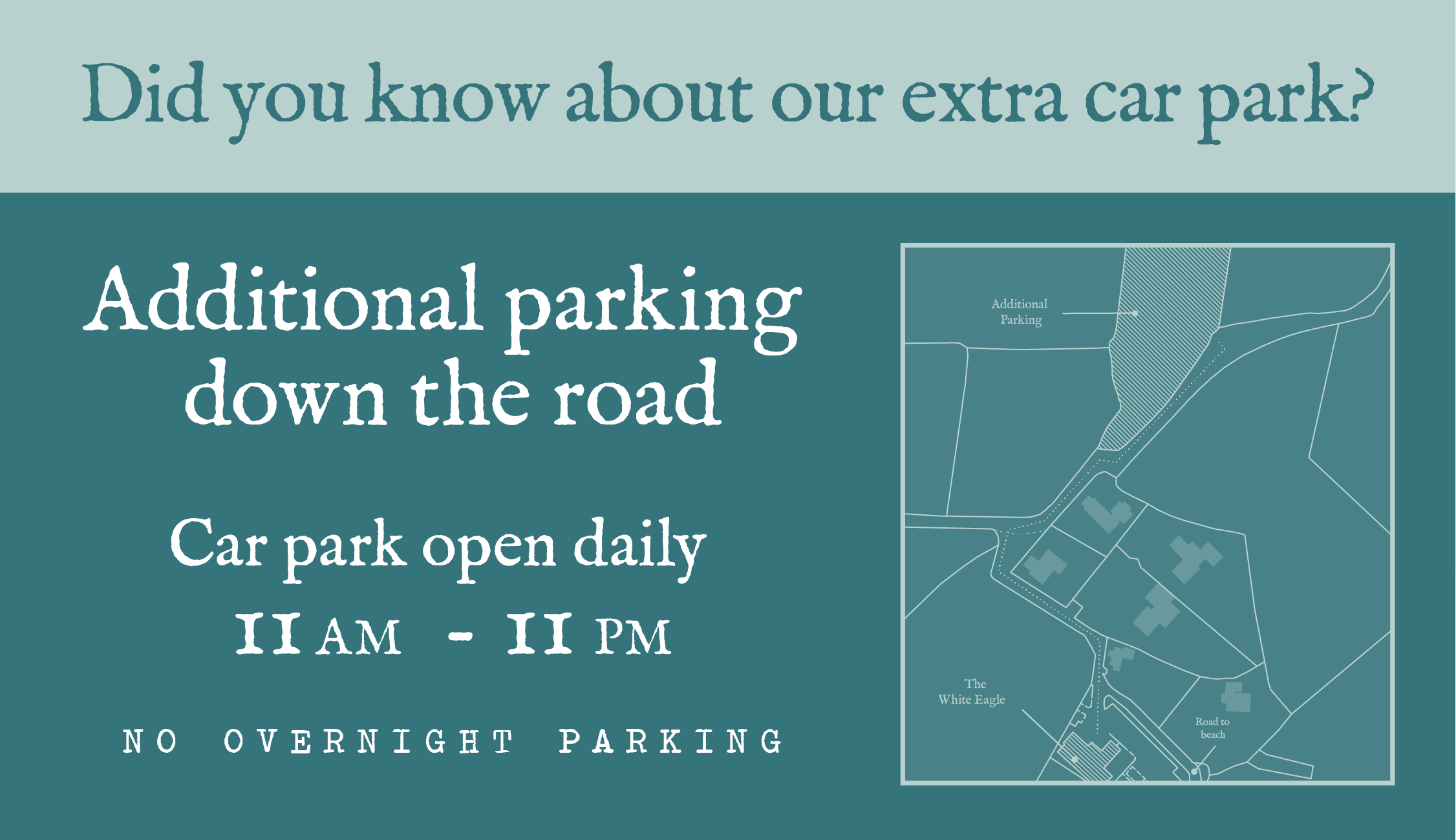 White Eagle extra parking Extra Parking information for the White Eagle
